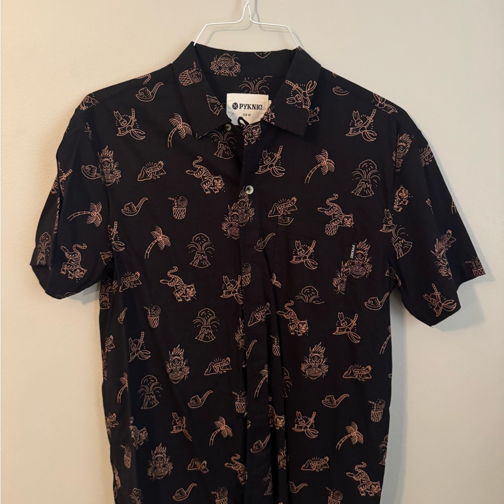 PXIND Black and Brown Patterned Men's Casual Shirt
